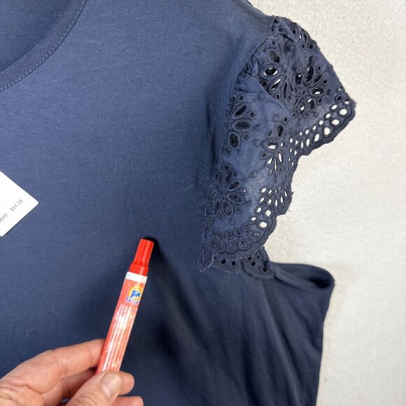 NWT Lauren Ralph Lauren Short Embroidered Sleeve Top Womens 2x Plus Size Navy B - Picture 2 of 12